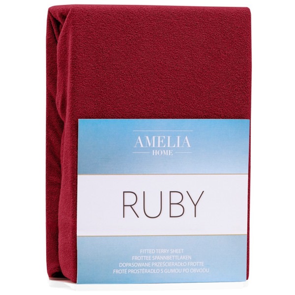 Froté prostěradlo s gumou AmeliaHome Ruby tmavě červené, velikost 80-90x200