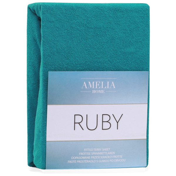 Froté prostěradlo s gumou AmeliaHome Ruby tyrkysové, velikost 80-90x200+30