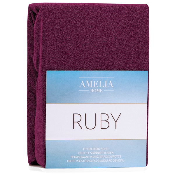 Froté prostěradlo s gumou AmeliaHome Ruby višňová, velikost 200-220x200+30