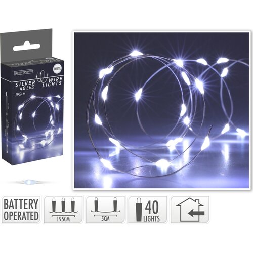 Světelný drát Silver lights 40 LED, studená bílá, 195 cm