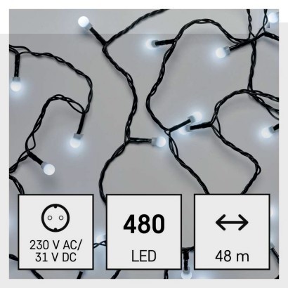EMOS Světelný LED řetěz Cherry s časovačem 48 m studená bílá