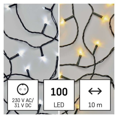 EMOS LED vánoční řetěz 2v1 Multi s programy 10 m teplá bílá/studená bílá