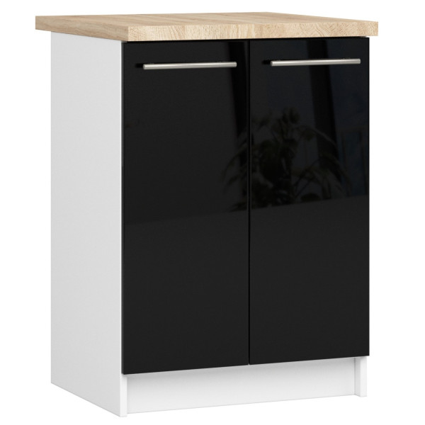 Ak furniture Kuchyňská skříňka Olivie S 60 cm 2D bílá/černý lesk/dub sonoma