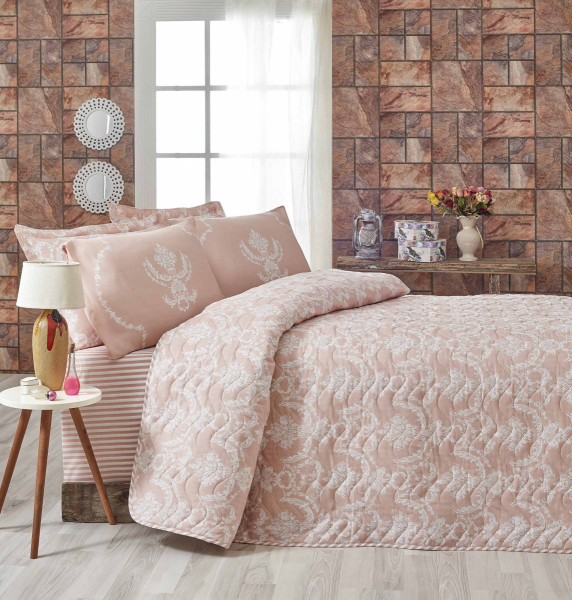 Lessentiel Přehoz přes postel na dvoulůžko s povlaky na polštáře Alanur 200x220 cm růžový