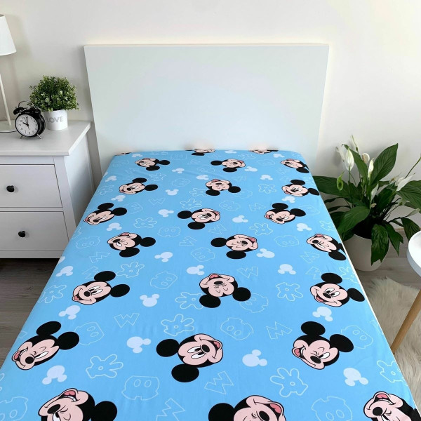 Jerry Fabrics Plátěné prostěradlo s gumou Mickey Blue 02, 90 x 200 cm + 25 cm