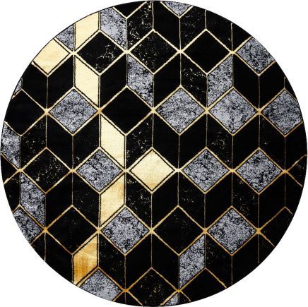 Kusový koberec Gloss 400B 86 3D geometric black/gold kruh