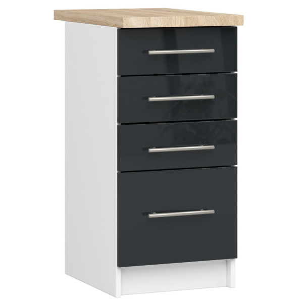 Ak furniture Kuchyňská skříňka Olivie S 40 cm 4S bílá/černá s grafitovým leskem/dub sonoma