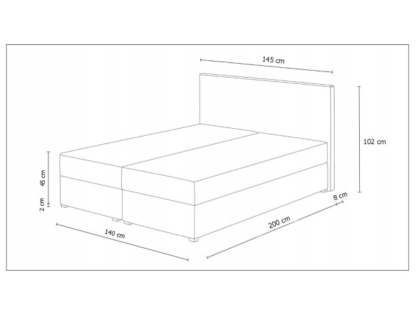 Postel boxspring MACAO 140x200 cm, šedá látka/bílá ekokůže