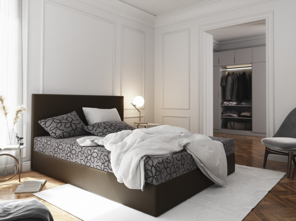 Čalouněná postel CESMIN 180x200 cm, šedá se vzorem/hnědá