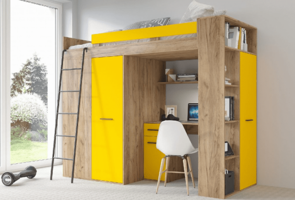 ArtCross Dětská rohová vyvýšená postel VERANA | dub craft zlatý/žlutá Barva: Levá