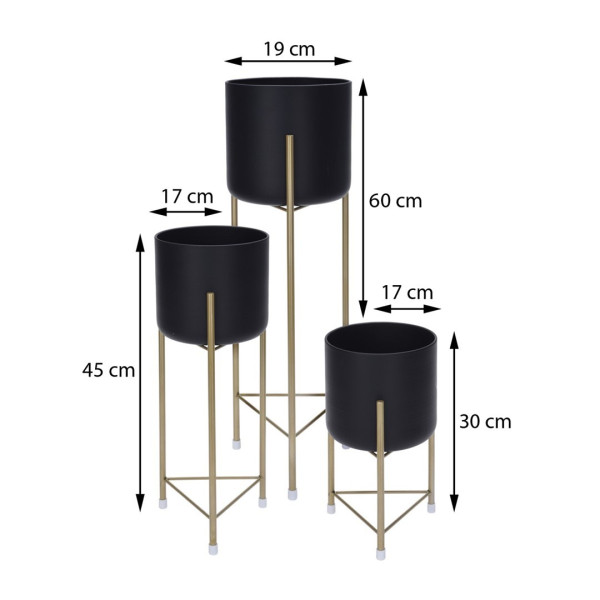DekorStyle Sada květináčů na stojanu DONATO černá