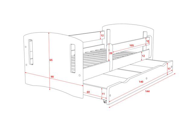 Expedo Dětská postel MAGIC 2 + matrace + úložný prostor, 140x80, růžová