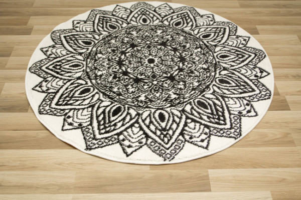 Koberec Lima G754A mandala, bílý / černý kruh