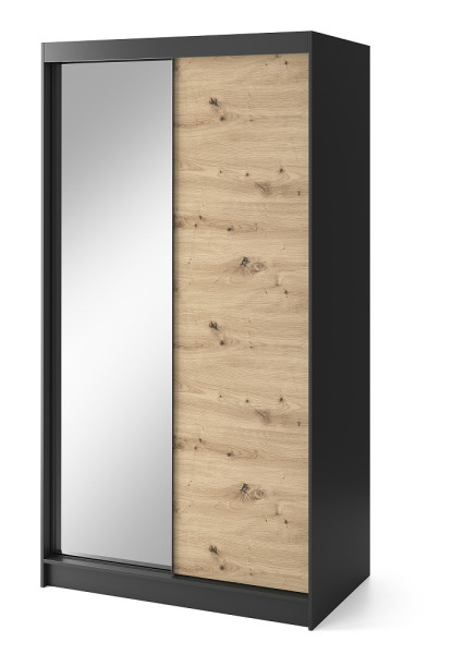Šatní skříň RISOLUTO II se zrcadlem, dub artisan/černý mat