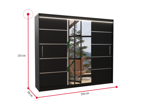 Expedo Posuvná skříň se zrcadlem RIMBA, 250x215x58, černá