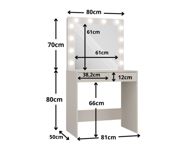 TP Living Toaletní stolek s LED osvětlením MARINA Slim kašmír