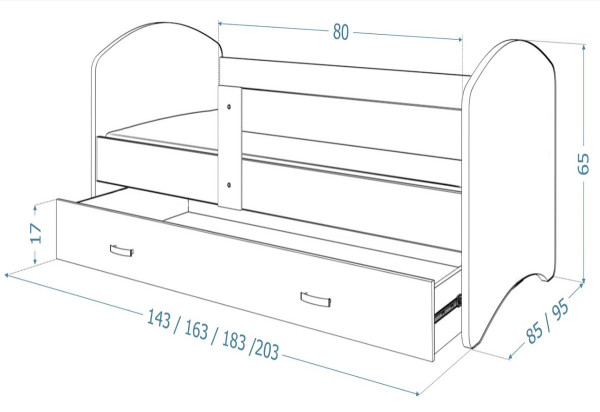 Expedo Dětská postel s potiskem LUCIE P1  + matrace + rošt ZDARMA, 160x80, bílý/VZOR 44