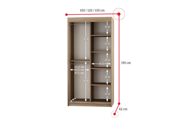 Expedo Posuvná skříň GORI V1 250, 250,5x195x62, dub kraft zlatý/černá