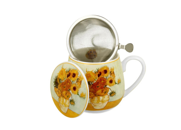 DekorStyle Porcelánový hrnek Van Gogh Slunečnice s infuzérem 430 ml vícebarevný