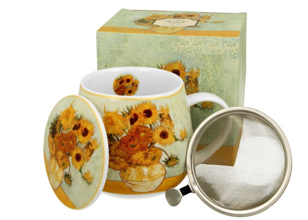 DekorStyle Porcelánový hrnek Van Gogh Slunečnice s infuzérem 430 ml vícebarevný