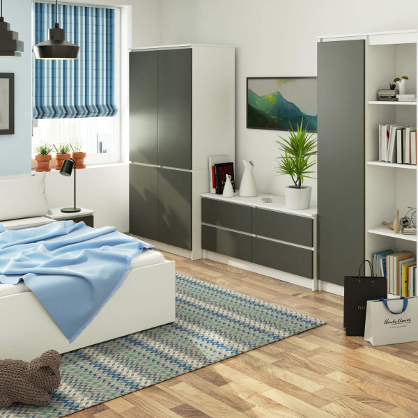 Ak furniture Šatní skříň CLP S90/4D bílá/grafitová