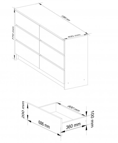 Komoda K140 6SZ CLP černá, lesk