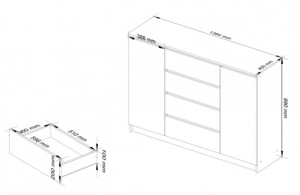 Komoda K140 2D 4SZ CLP metalická, lesk