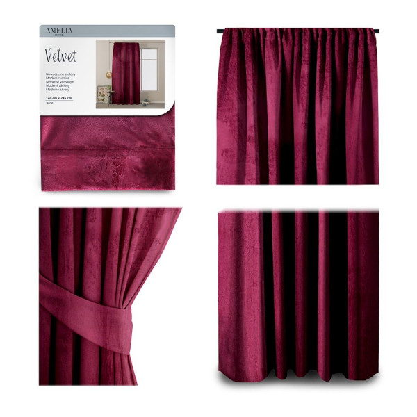 AmeliaHome Závěs Amelia Home Velvet s řasící páskou vínově červený, velikost 140x270