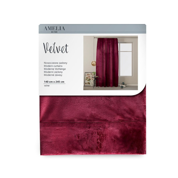 AmeliaHome Závěs Amelia Home Velvet s řasící páskou vínově červený, velikost 140x270