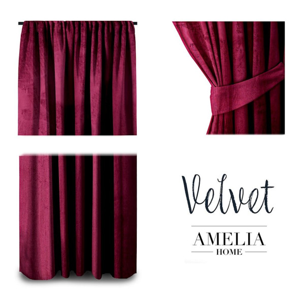 AmeliaHome Závěs Amelia Home Velvet s řasící páskou vínově červený, velikost 140x270