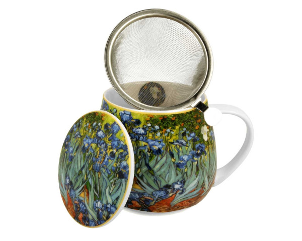 DekorStyle Porcelánový hrnek s infuzérem Van Gogh IRISES 430 ml modrý