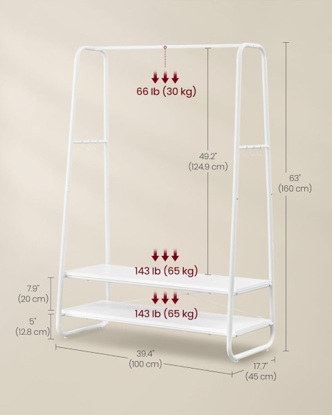 SONGMICS Stojan na oblečení Vasagle COUPE 100 cm bílý