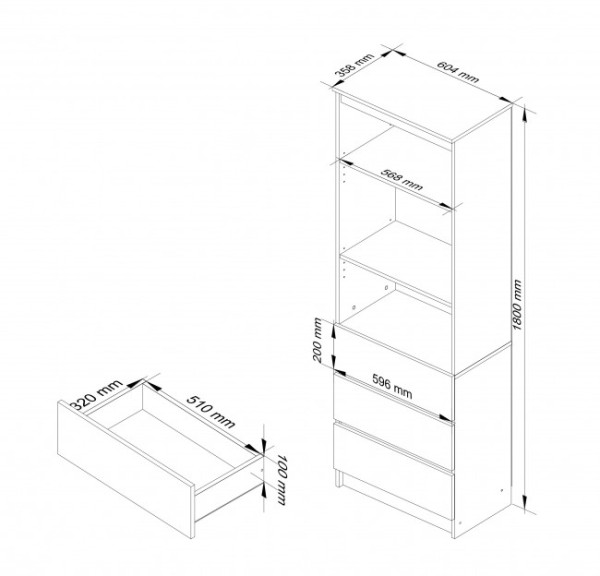 Regál R60 3SZ 2P CLP bílý / metalický lesk