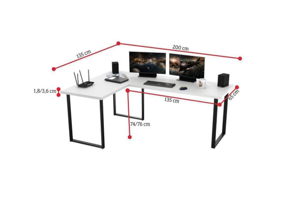 Expedo Počítačový rohový stůl NAVI, 200/135x76x65, černá