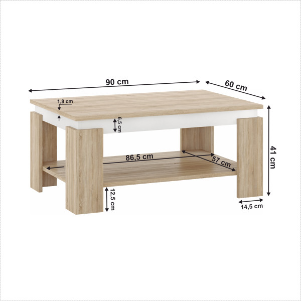 Konferenční stolek KRANTE, dub sonoma/bílá